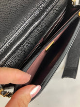 Load image into Gallery viewer, Chanel microchip black caviar (WOC) wallet on chain, with gold hardware