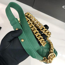 Load image into Gallery viewer, Chanel green small caviar boy, aged gold hdw