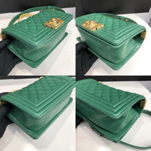 Load image into Gallery viewer, Chanel green small caviar boy, aged gold hdw