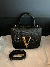 Load image into Gallery viewer, Versace black top handle bag, with adjustable strap