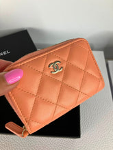 Load image into Gallery viewer, Chanel 2023 peach lambskin coin purse, card holder. Light gold hdw