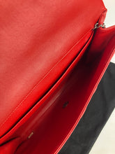 Load image into Gallery viewer, Chanel red lambskin clutch with chain, ruthenium hdw