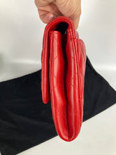 Load image into Gallery viewer, Chanel red lambskin clutch with chain, ruthenium hdw