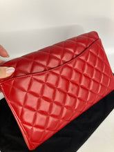 Load image into Gallery viewer, Chanel red lambskin clutch with chain, ruthenium hdw