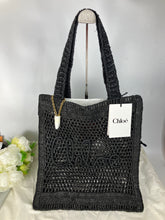 Load image into Gallery viewer, Chloe black summer banana tote bag in raffia