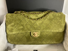 Load image into Gallery viewer, Rare Chanel Maxi Suede green flap, with light gold hdw. (32cm)