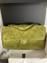 Load image into Gallery viewer, Rare Chanel Maxi Suede green flap, with light gold hdw. (32cm)
