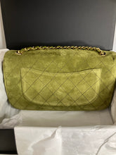 Load image into Gallery viewer, Rare Chanel Maxi Suede green flap, with light gold hdw. (32cm)