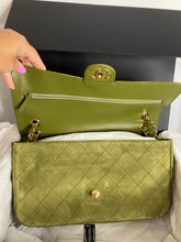 Load image into Gallery viewer, Rare Chanel Maxi Suede green flap, with light gold hdw. (32cm)