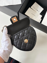 Load image into Gallery viewer, Chanel mini black heart bag (clutch with chain), light gold hdw