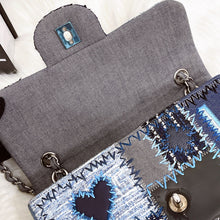 Load image into Gallery viewer, Chanel denim patchwork bag medium with silver hdw