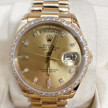 Load image into Gallery viewer, Rare Vintage Rolex Day-Date 18048 36mm 18K Yellow Gold Diamond Champagne Dial Watch