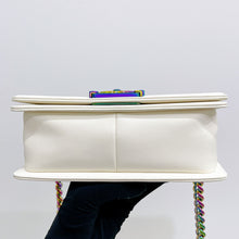 Load image into Gallery viewer, Chanel rare LED white medium boy bag with rainbow iridescent hdw