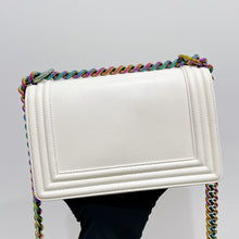 Load image into Gallery viewer, Chanel rare LED white medium boy bag with rainbow iridescent hdw