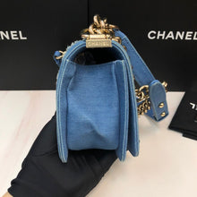 Load image into Gallery viewer, Chanel denim small boy, aged gold hdw