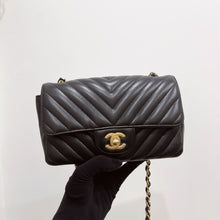 Load image into Gallery viewer, Chanel black mini calfskin chevron, with gold hdw