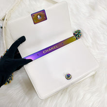 Load image into Gallery viewer, Chanel rare LED white medium boy bag with rainbow iridescent hdw