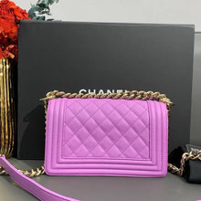 Load image into Gallery viewer, Chanel small purple caviar boy, gold hdw
