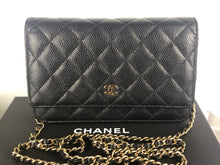 Load image into Gallery viewer, Chanel chip black caviar wallet on chain woc, gold hdw
