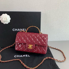 Load image into Gallery viewer, Chanel burgundy red mini 20cm with top handle, gold hdw
