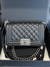 Load image into Gallery viewer, Chanel small black caviar boy, ruthenium hdw
