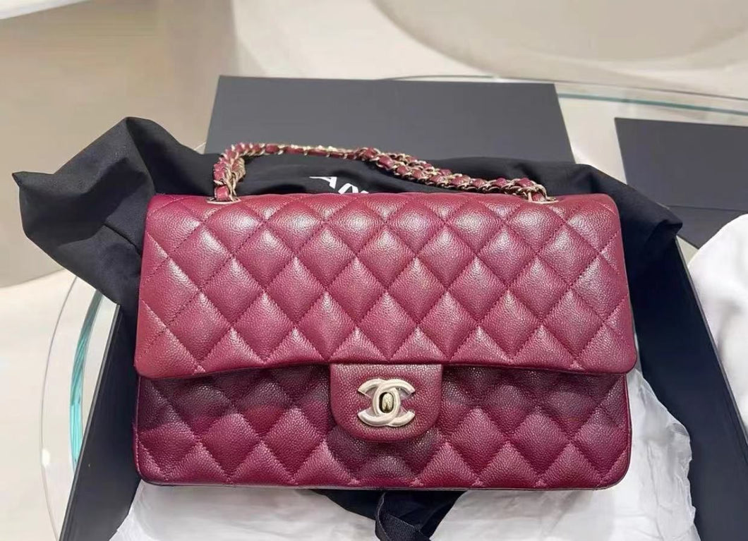 Chanel 2023 burgundy caviar classic flap, gold hdw