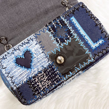Load image into Gallery viewer, Chanel denim patchwork bag medium with silver hdw
