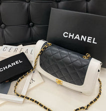 Load image into Gallery viewer, Rare Chanel vintage bag medium navy / white lambskin, gold hdw

