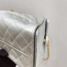 Load image into Gallery viewer, Chanel 25 small in silver caviar, aged gold hdw
