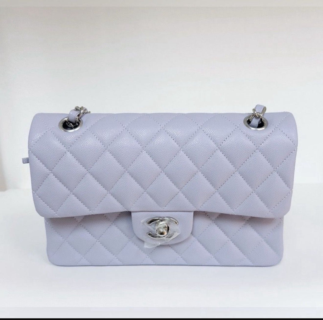Chanel 21k purple lilac small classic flap caviar, silver hardware