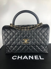 Load image into Gallery viewer, Chanel large black caviar coco handle, light gold hardware
