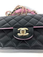 Load image into Gallery viewer, Chanel 23p black pink mini lambskin top handle, light gold hdw
