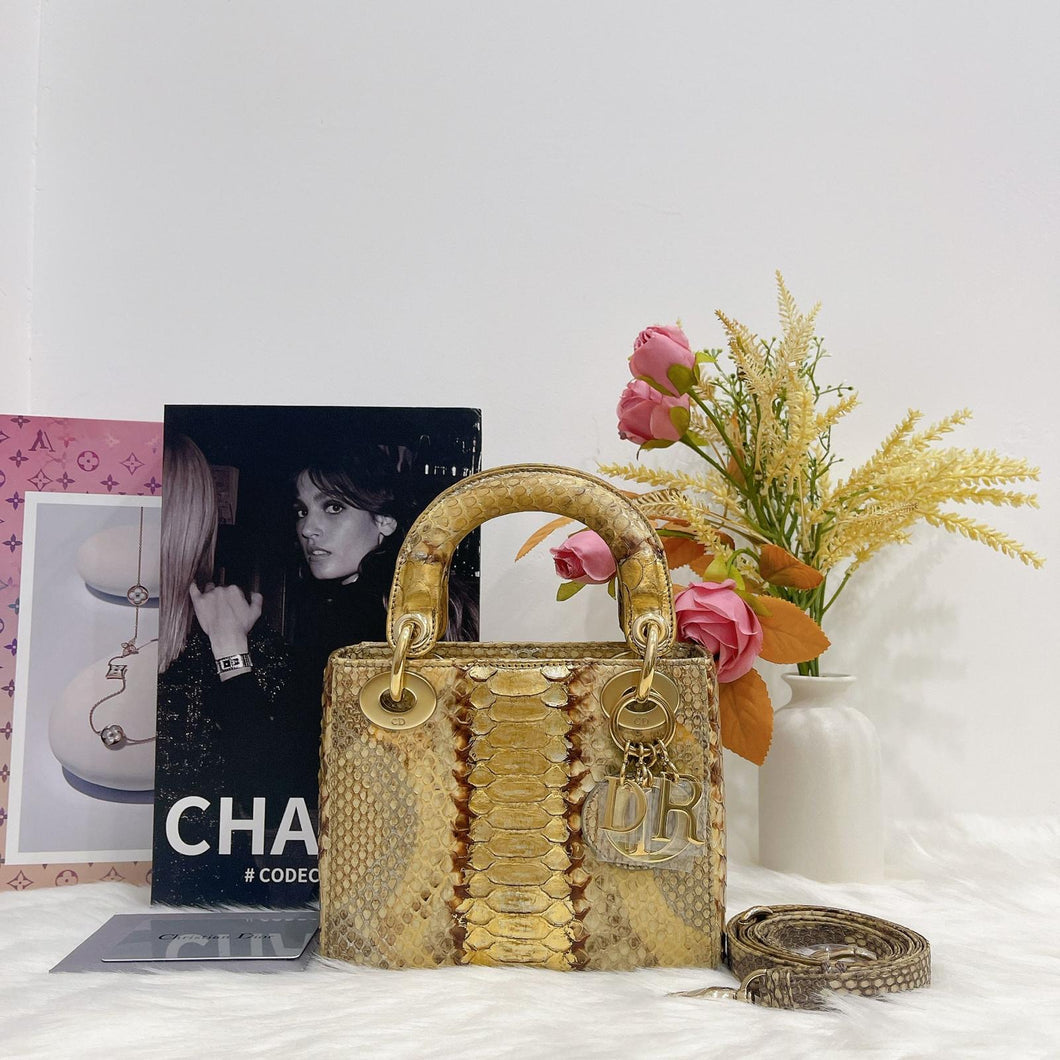 Lady Dior rare exotic snakeskin mini, gold hdw.