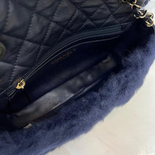 Load image into Gallery viewer, Chanel blue shearling small flap with gold hdw
