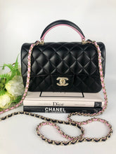 Load image into Gallery viewer, Chanel 23p black / pink two tone mini top handle, light gold hdw
