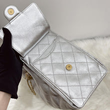 Load image into Gallery viewer, Chanel 25 small in silver caviar, aged gold hdw
