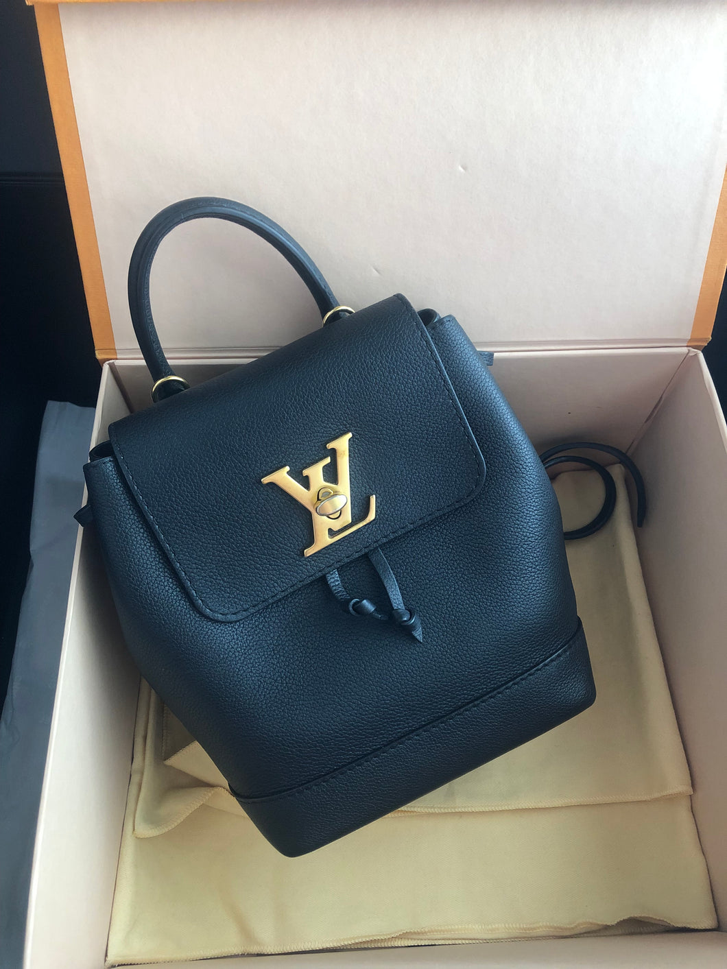 Louis Vuitton Black leather lock me backpack