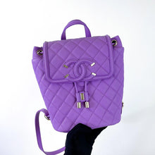 Load image into Gallery viewer, Chanel purple filigree backpack, gold hdw
