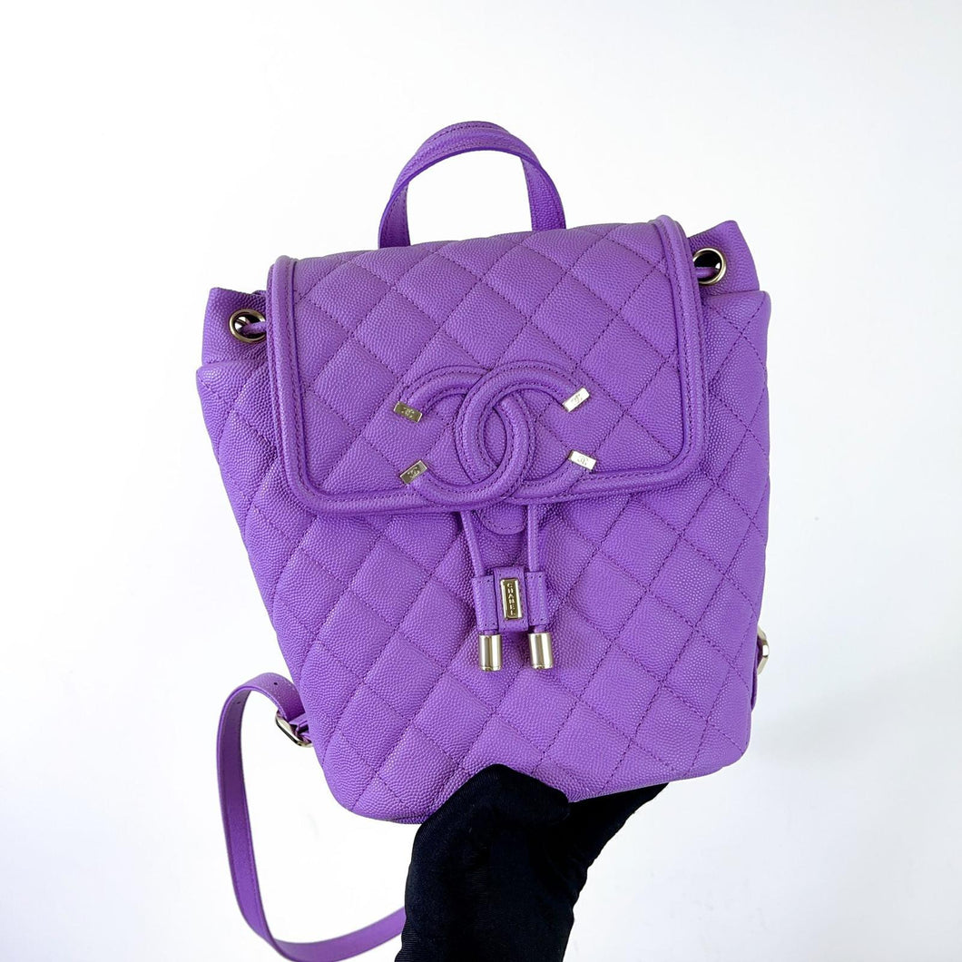 Chanel purple filigree backpack, gold hdw