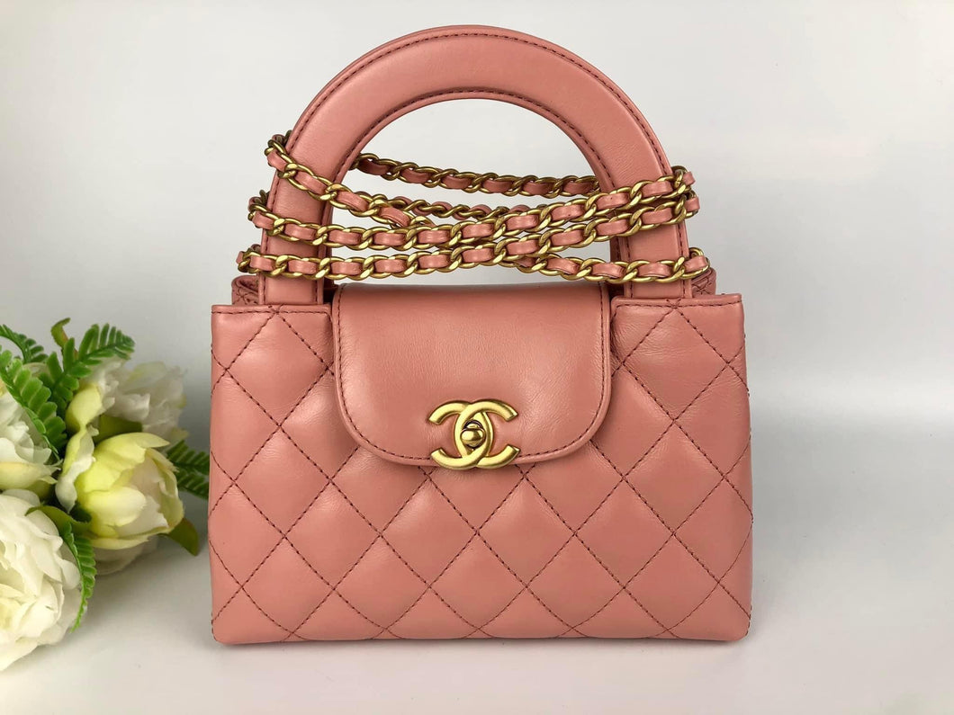 Chanel 23k nude pink calfskin Nano Kelly (larger size), gold hdw