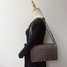 Load image into Gallery viewer, Chanel new medium brown iridescent boy bag, rainbow hdw

