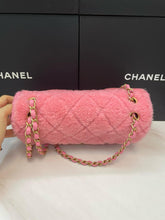 Load image into Gallery viewer, Chanel bag medium pink fur with gold hardware.
