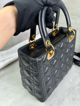 Load image into Gallery viewer, Lady Dior medium black Cannage lambskin with gold hdw
