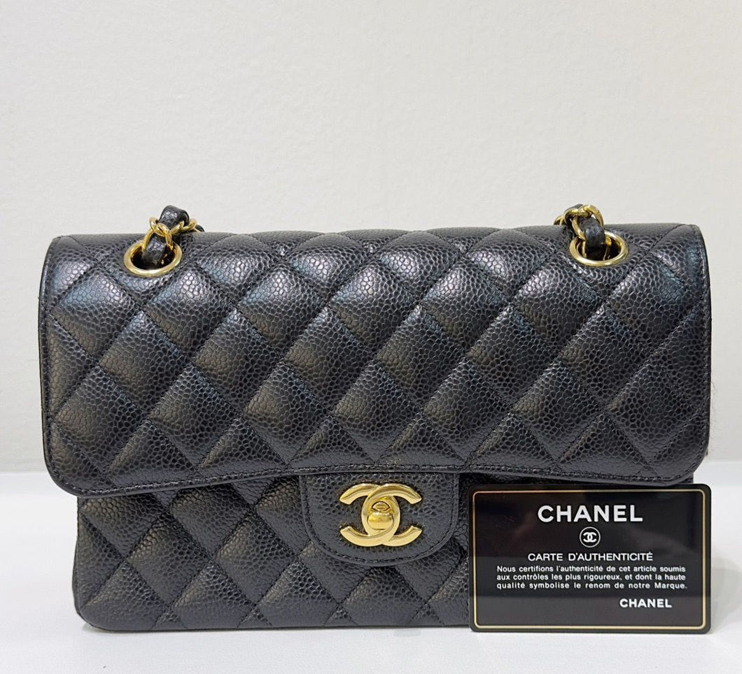 Chanel 29 series black caviar small classic flap, gold hdw