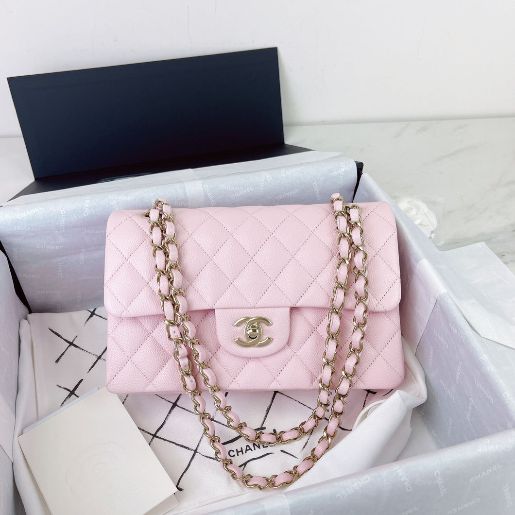 Chanel small 22s pink caviar classic flap, light gold hdw