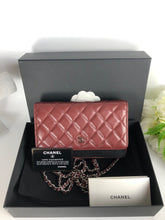 Load image into Gallery viewer, Chanel 28 series burgundy lambskin woc, wallet on chain
