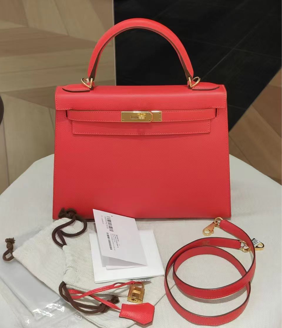 Hermes Sac Kelly II Sellier 28, Rouge Tomate, veau Epsom, gold hdw