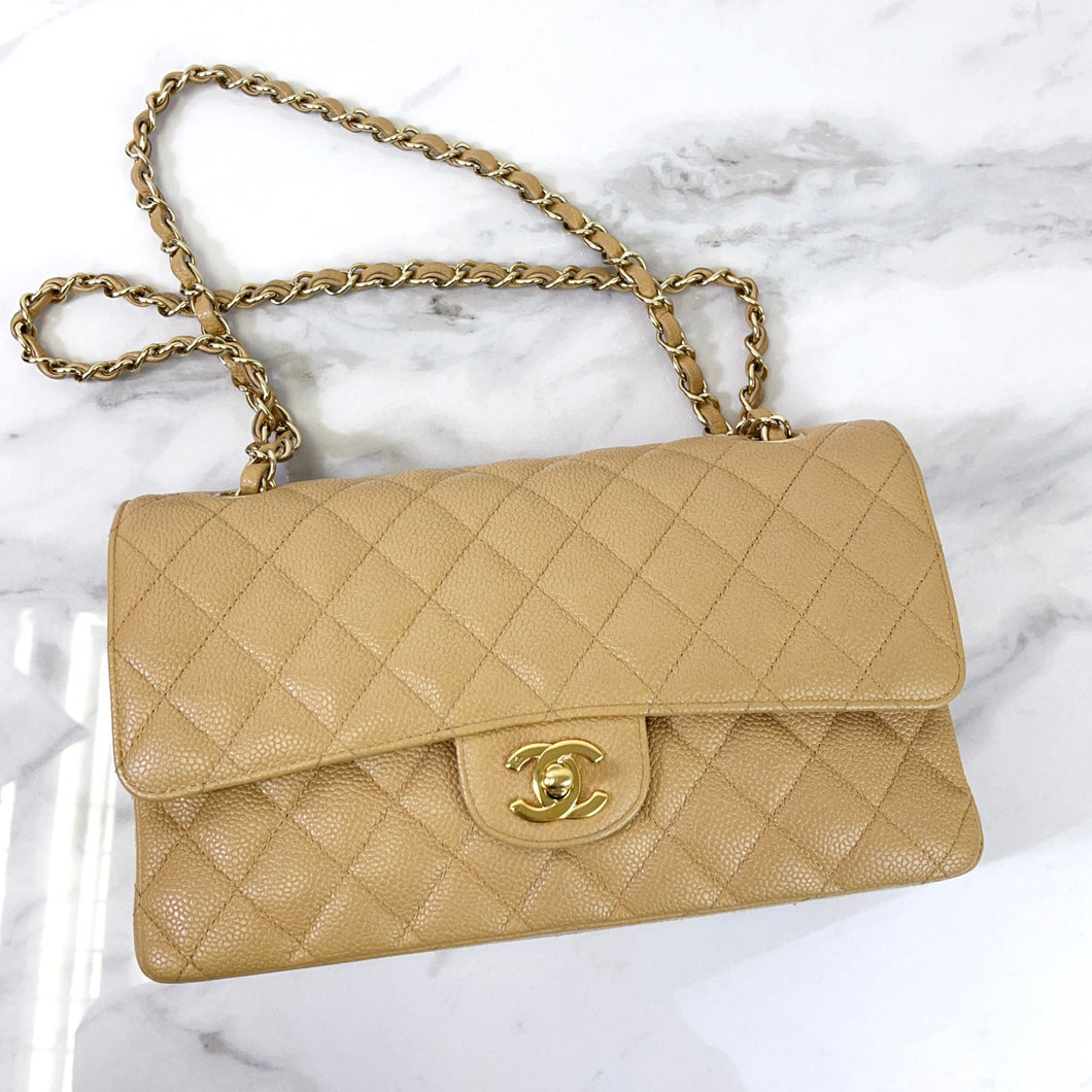Chanel dark beige vintage medium classic flap, 24k gold hdw