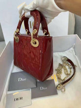 Load image into Gallery viewer, Lady Dior mini in cherry red patent Cannage calfskin, light gold hdw
