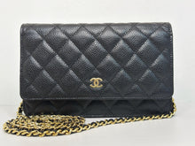 Load image into Gallery viewer, Chanel black caviar microchip woc (wallet on chain) with gold hdw
